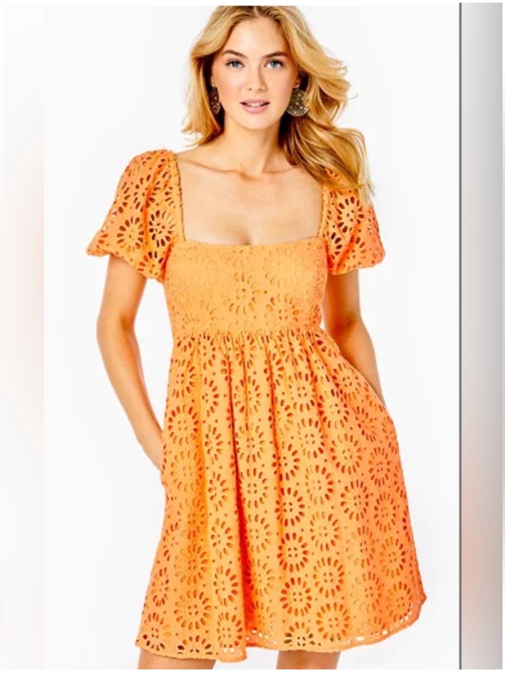 Lilly Pulitzer Kay dress cantaloupe pinwheel eyelet lace sz 0